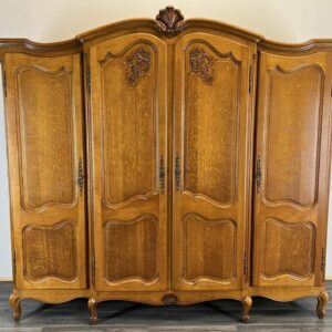 Wardrobe French Vintage Oak 4 Door Armoire Retro