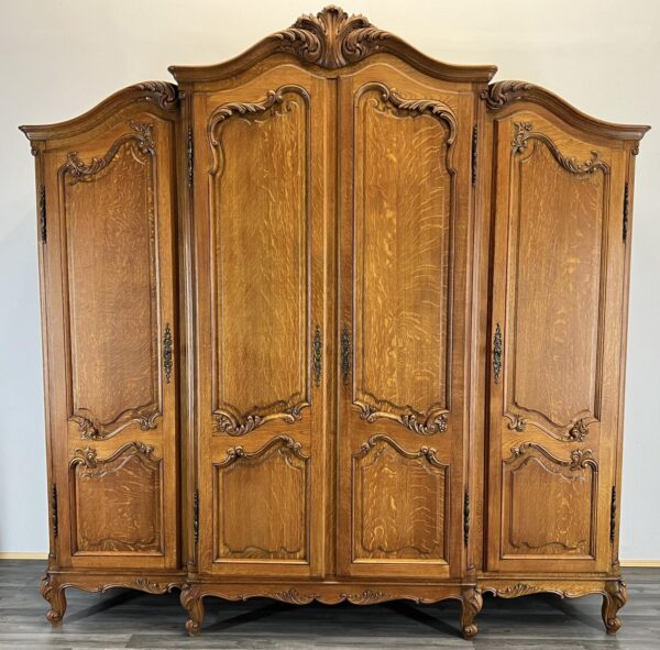 Wardrobe French Vintage Oak 4 Door Armoire Retro