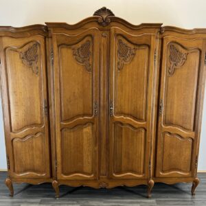 Wardrobe French Vintage Oak 4 Door Armoire Retro