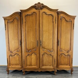 Wardrobe French Vintage Oak 4 Door Armoire Retro