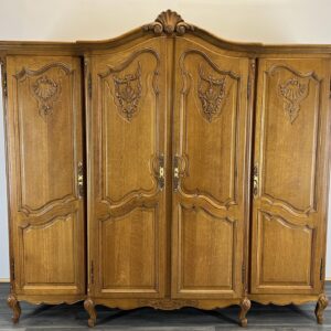 Wardrobe French Vintage Oak 4 Door Armoire Retro