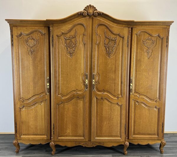 Wardrobe French Vintage Oak 4 Door Armoire Retro