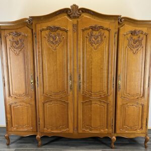 Wardrobe French Vintage Oak 4 Door Armoire Retro