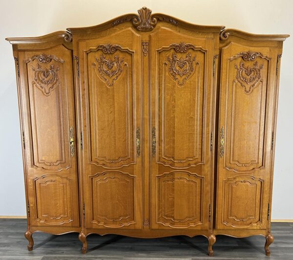 Wardrobe French Vintage Oak 4 Door Armoire Retro