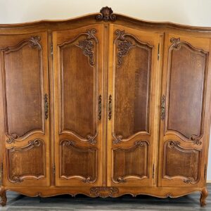 Wardrobe French Vintage Oak 4 Door Armoire Retro