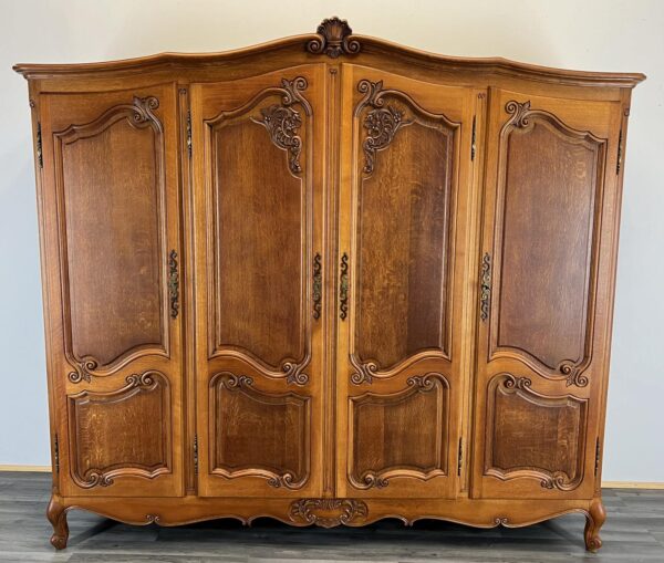 Wardrobe French Vintage Oak 4 Door Armoire Retro