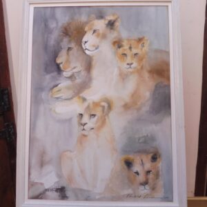 Watercolour - A Study of Lions Signed