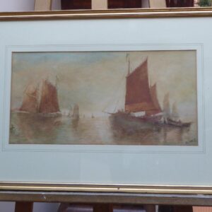 Watercolour Boats in the Mist Monogrammed K.W c.1900