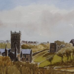 Watercolour & Ink St Davids Cathedral 1970s Listed Artist Ronald Birch