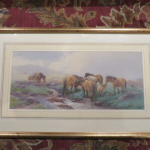 Watercolour Scene Dartmoor Ponies by Tom Rowden