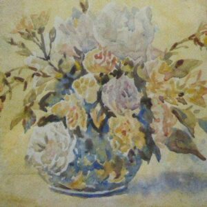 Watercolour Yellow & White Roses Listed Artist Cecil Charles Ernest Jones