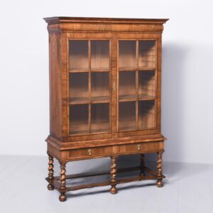 William and Mary Style Figured Walnut Bookcase Cabinet