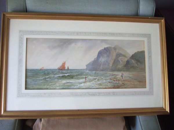 William Henry Earp Watercolour of Seascape with Cliffs