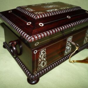 William IV Inlaid Rosewood Jewellery Box + Tray c.1835