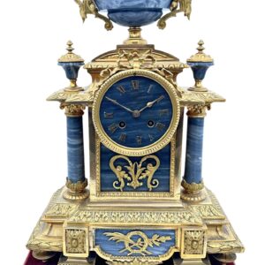 Wonderful Bronze Ormolu & Marble Mantel Clock on Original Stand – Ca1860