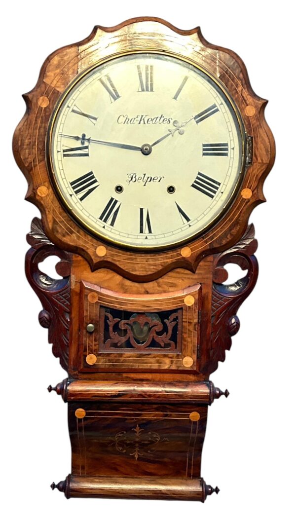 Wonderful Walnut & Flame Mahogany Drop Dial Wall Clock