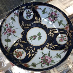 Worcester Polychrome Floral Saucer c.1770