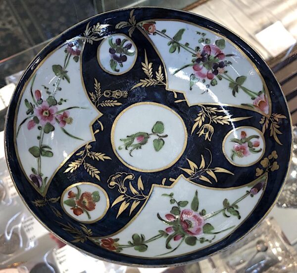 Worcester Polychrome Floral Saucer c.1770