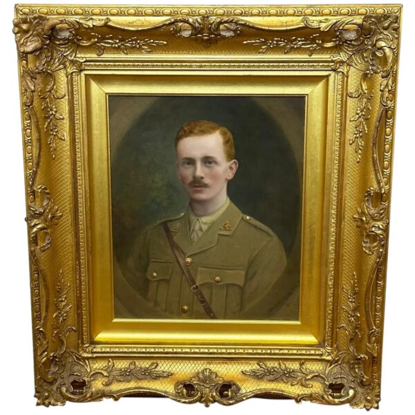 World War 1 Oil Painting Portrait Young Gentlemen British Army Soldier c.1915